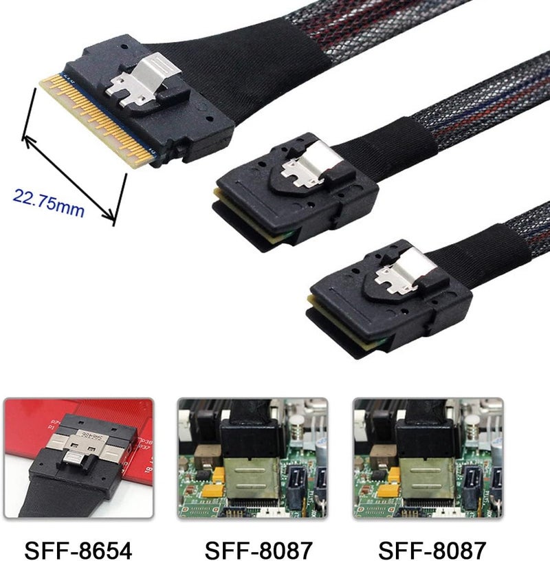 Cablecc PCI-E Ultraport Slimline SAS Slim 4.0 SFF-8654 8i 74pin to Dual SFF-8087 Mini SAS Cable PCI-Express - Image 5